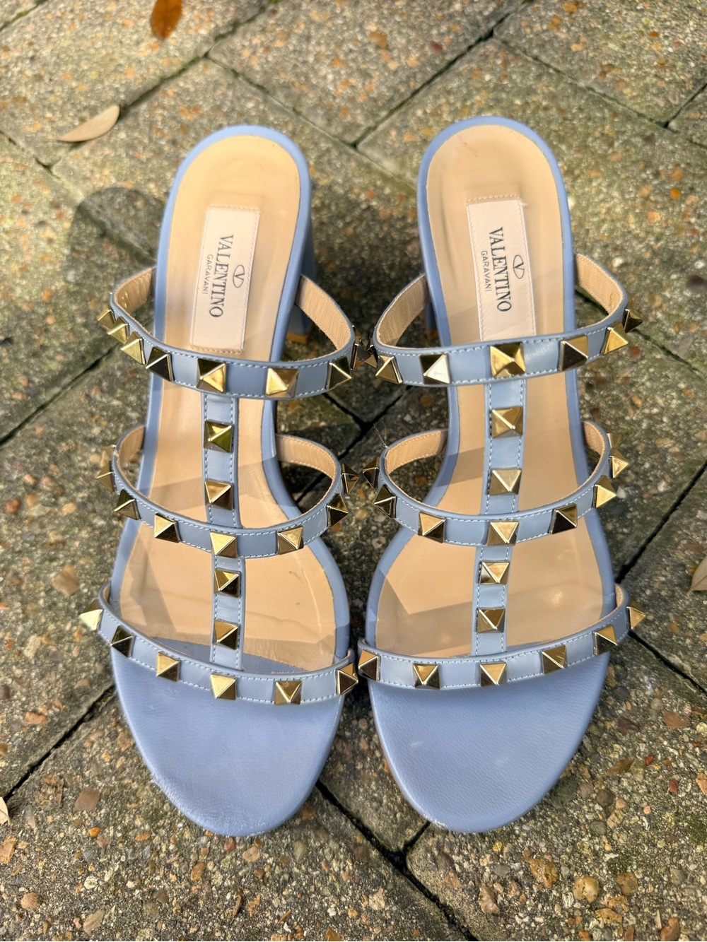 Valentino Garavani Powder Blue Studded Block Heel Sandals